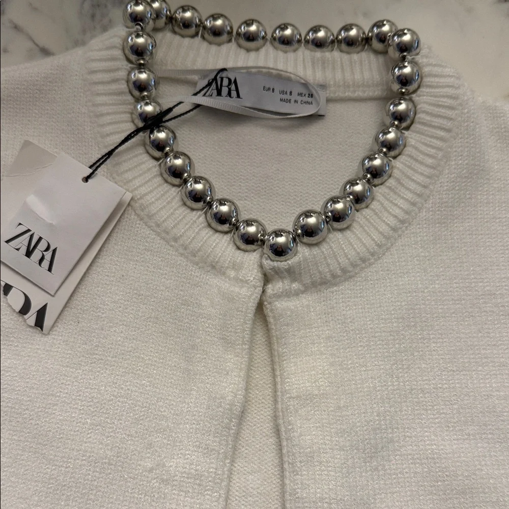 Zara Cream Cropped Knit Cardigan - Picture 3 of 7